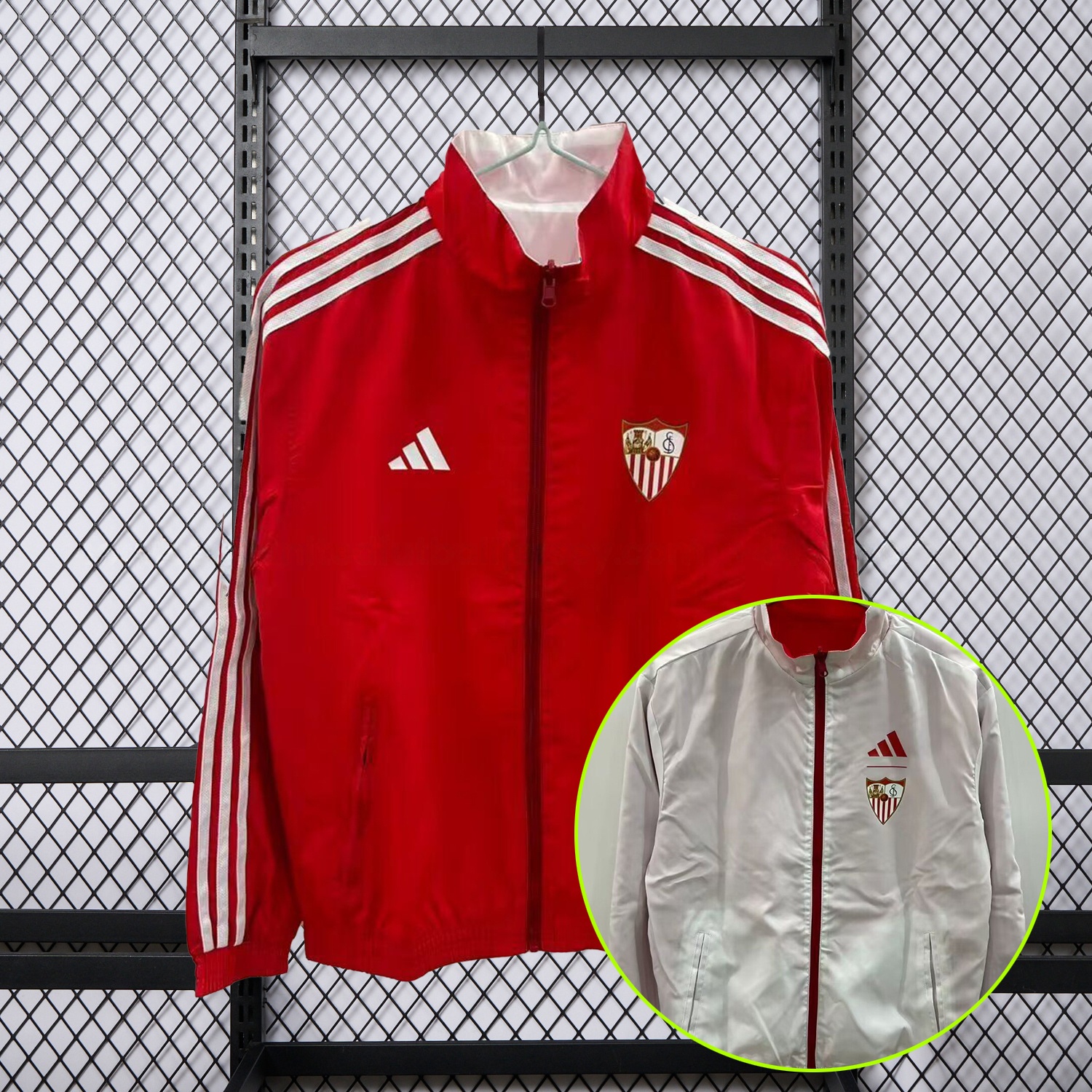 Sevilla 25-26 Double Sided Reversible Windbreaker - Red & White - ReplicasJersey