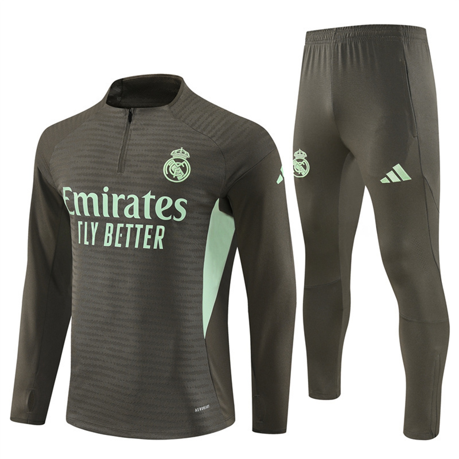 Real Madrid 25-26 Long Sleeve Training Set - Player Version - Khaki Top and Khaki Pants - ReplicasJersey