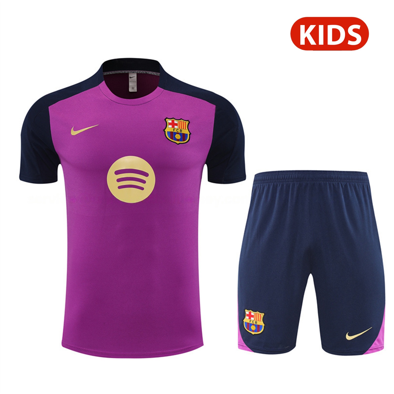 Barcelona 25-26 Kids Short-Sleeve Training Set - Purple Top & Deep Blue Shorts - ReplicasJersey