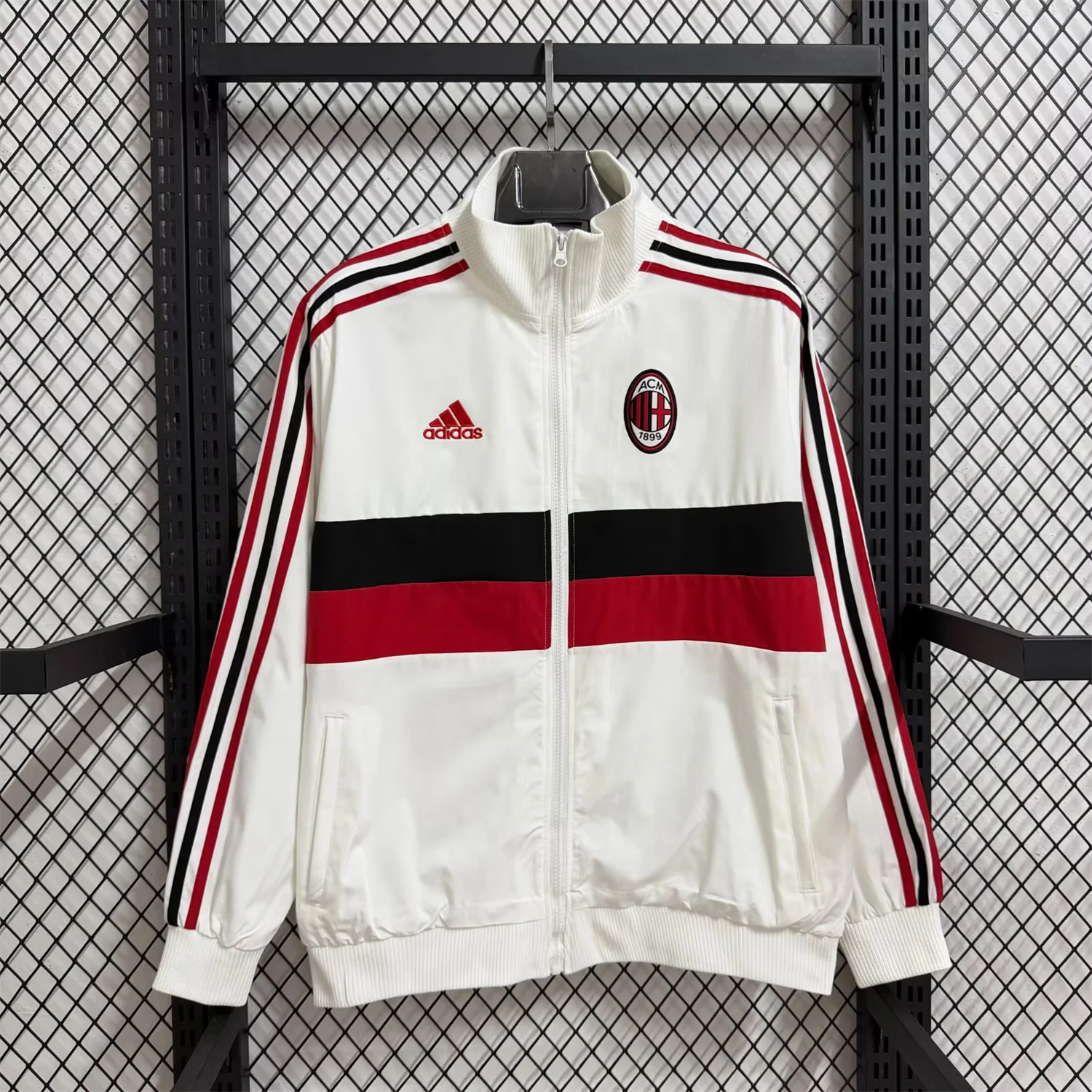 AC Milan 25-26 Windbreaker Jacket - Red Black Horizontal Stripes And White - ReplicasJersey