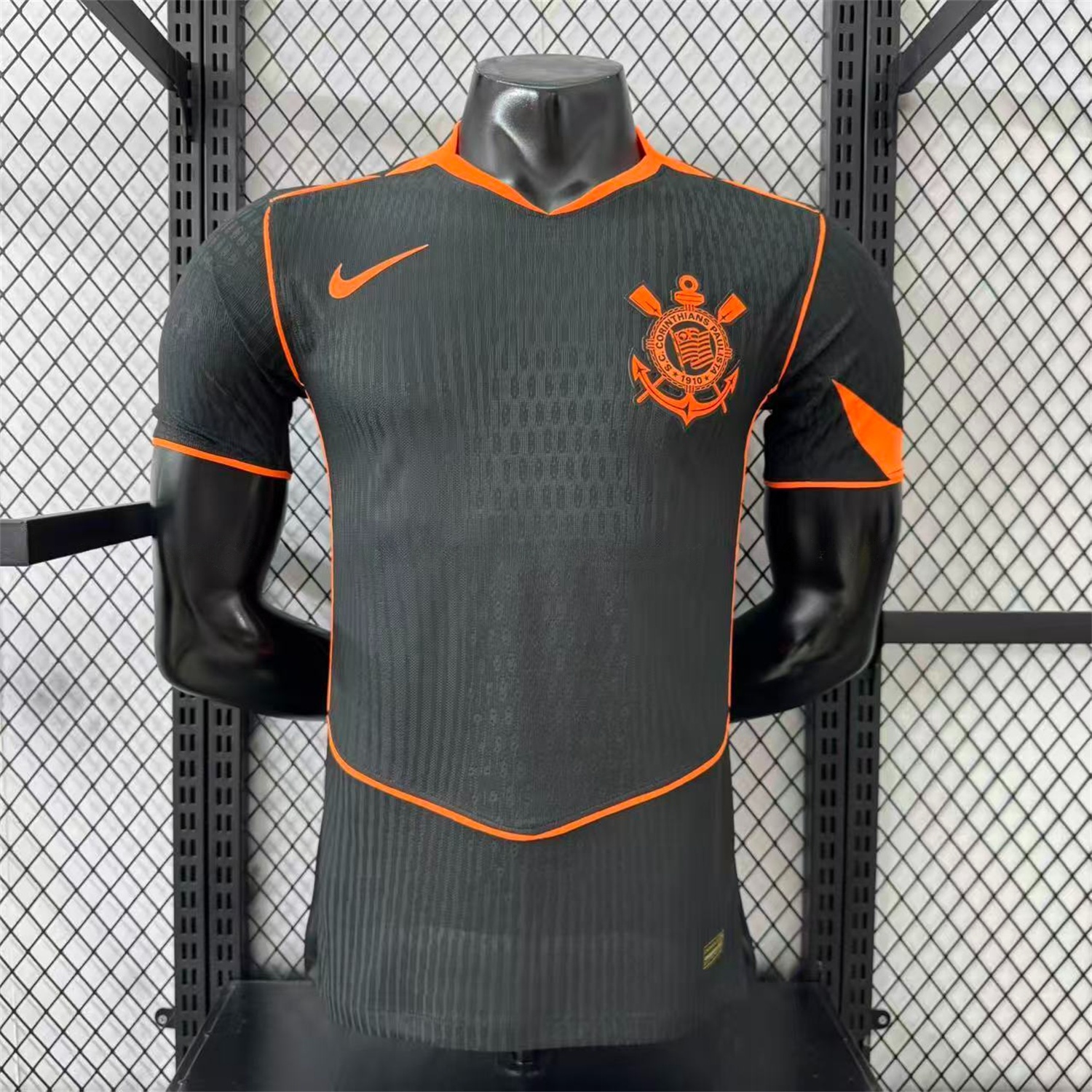 Corinthians 25-26 Third Orange Lines Black Jersey - Player Version - ReplicasJersey