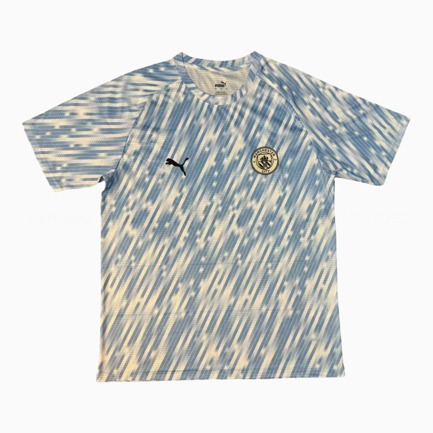 Manchester City 25-26 Blue And White Linear Gradient Pre-Match Training Jersey - Fans Version - ReplicasJersey