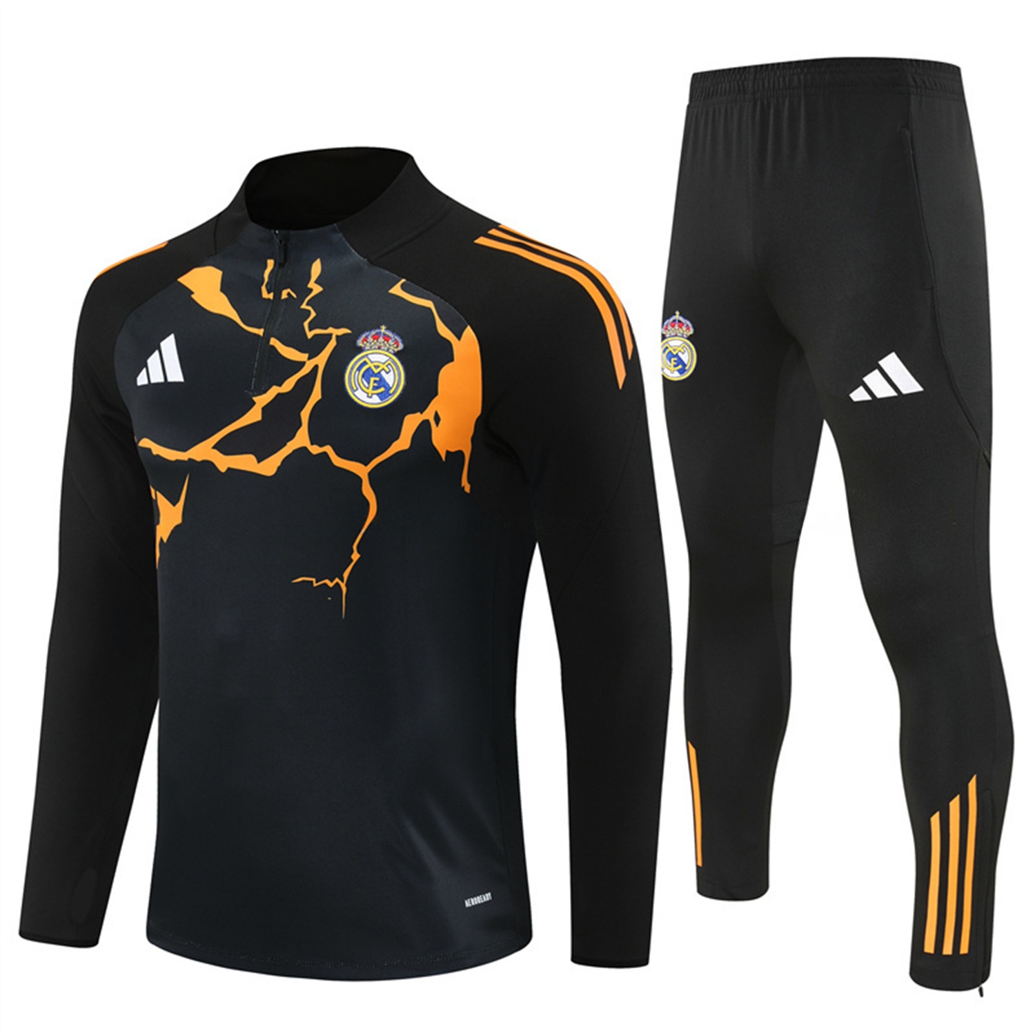Real Madrid 25-26 Long Sleeve Training Set - Player Version - Yellow Pattern Black Top and Black Pants - ReplicasJersey