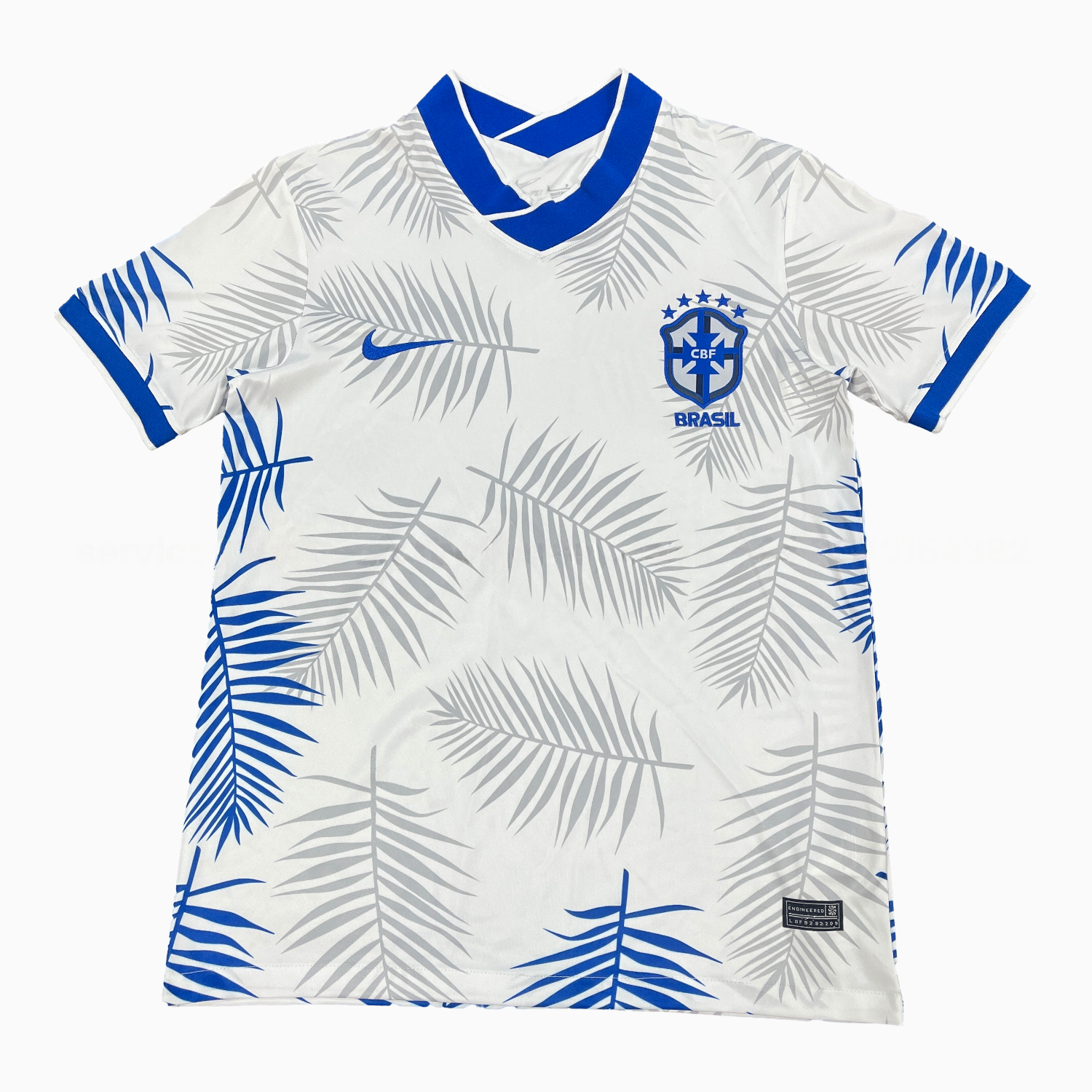 Brazil 25-26 Blue And Grey Leaves White Jersey - Fans Version - ReplicasJersey
