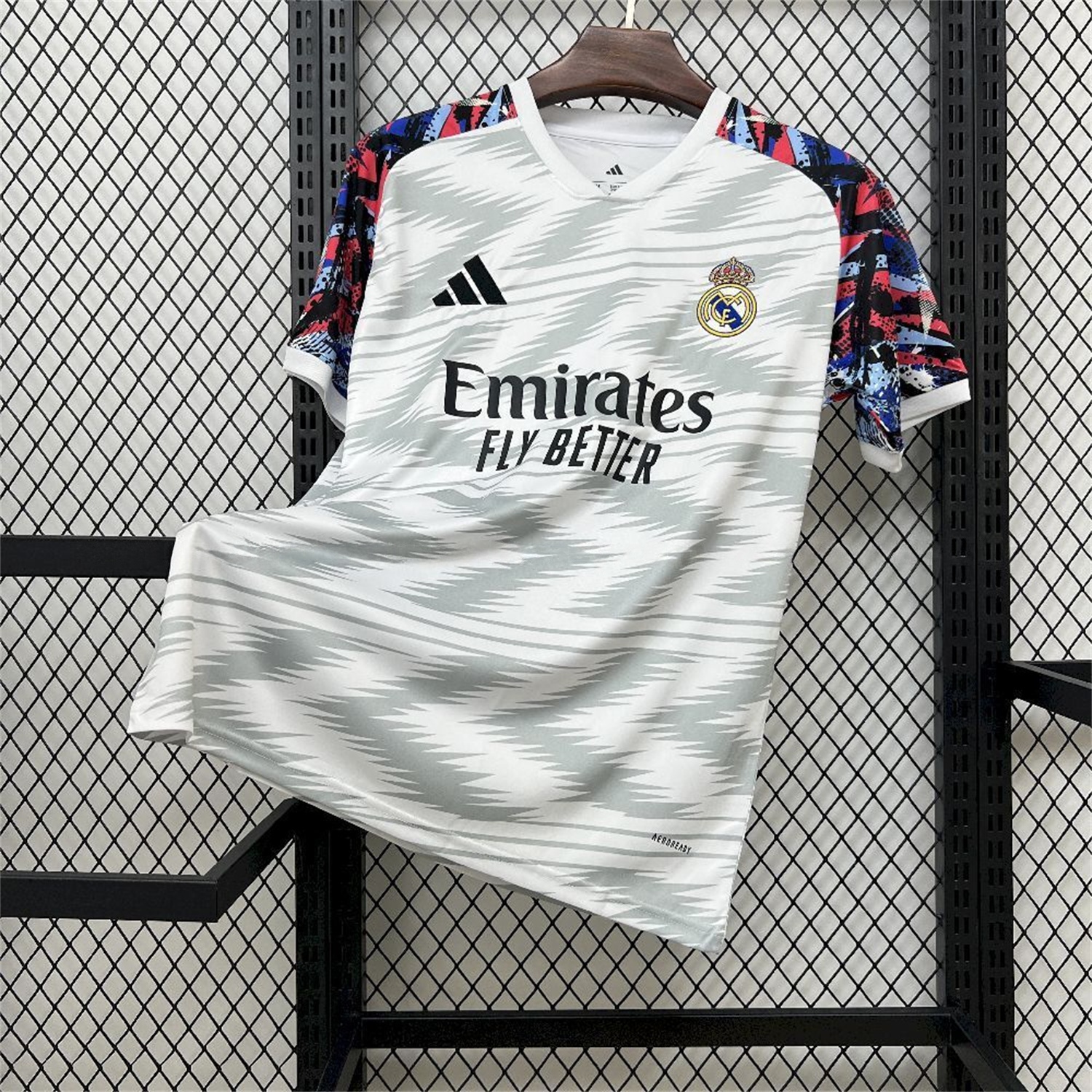 Real Madrid 25-26 Grey And White Pre-Match Training Jersey - Fans Version - ReplicasJersey