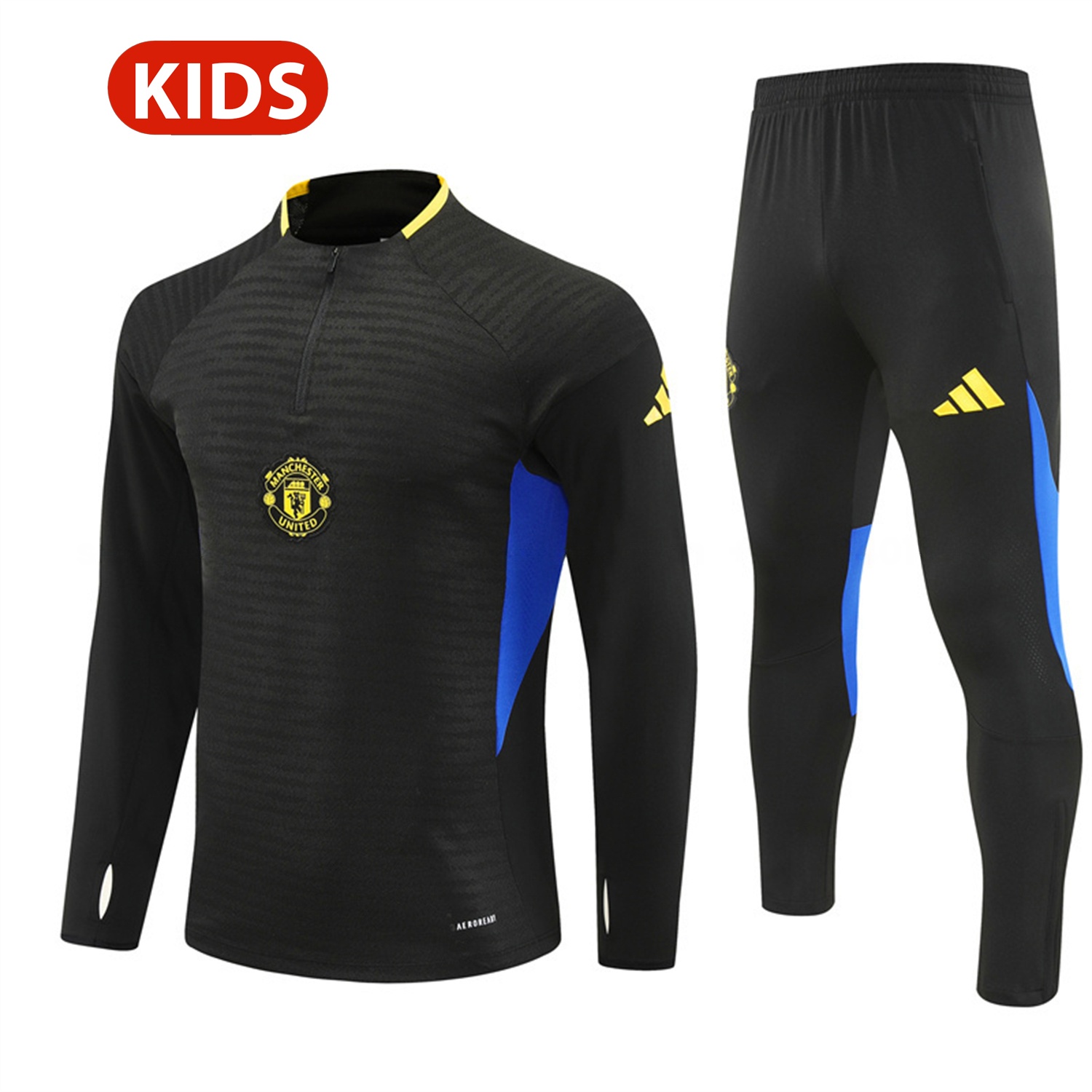 Manchester United 25-26 Kids Long Sleeve Training Set - Black Top & Black Pants - ReplicasJersey