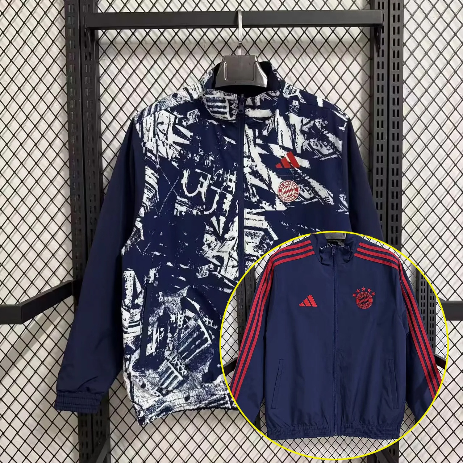 Bayern Munich 25-26 Double Sided Reversible Windbreaker - Deep Blue & White Blue - ReplicasJersey