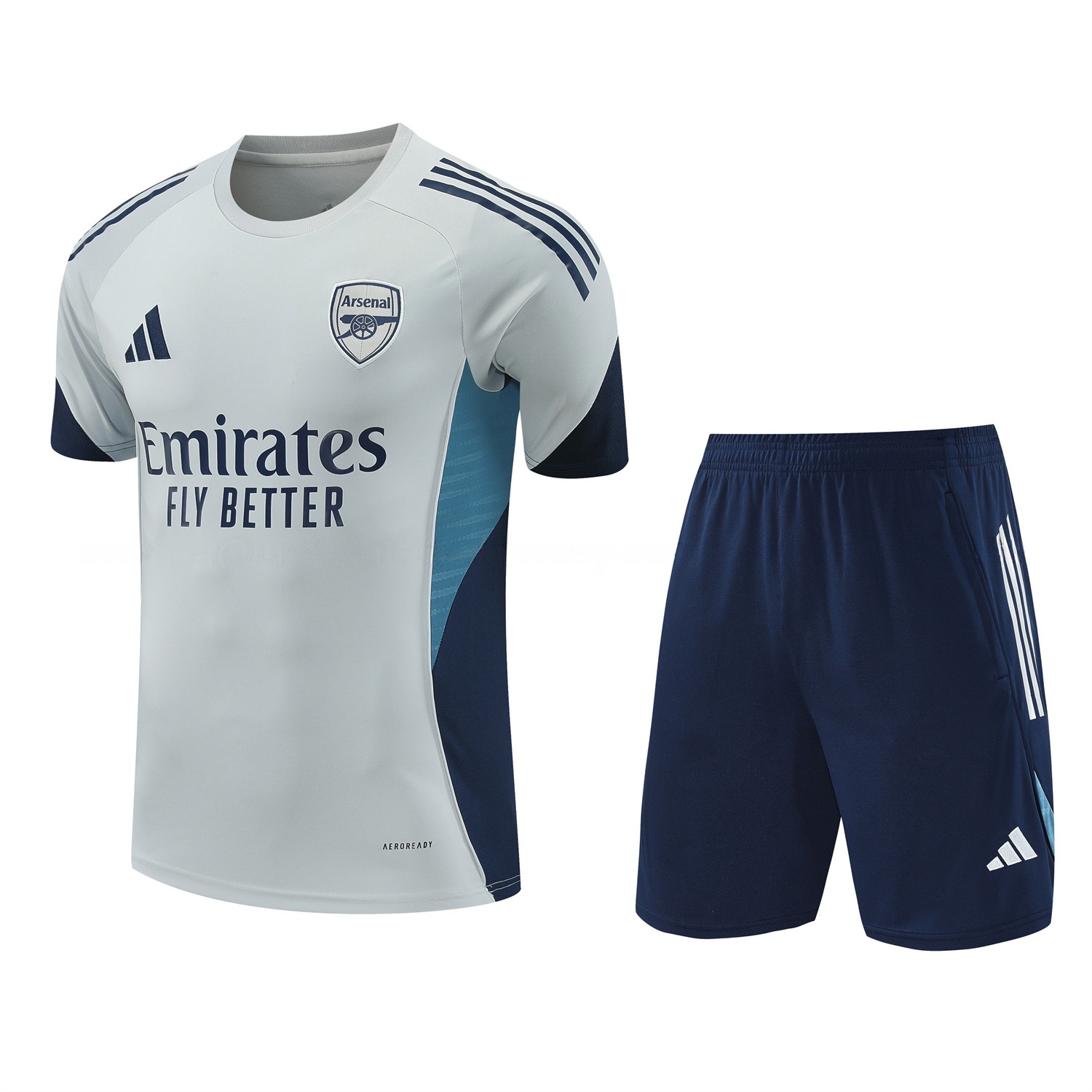 Arsenal 25-26 Short-Sleeve Training Set - Grey Top & Deep Blue Shorts - ReplicasJersey