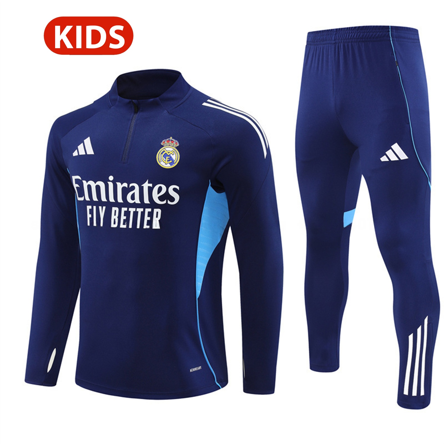Real Madrid 25-26 Kids Long Sleeve Training Set - Deep Blue Top & Pants - ReplicasJersey
