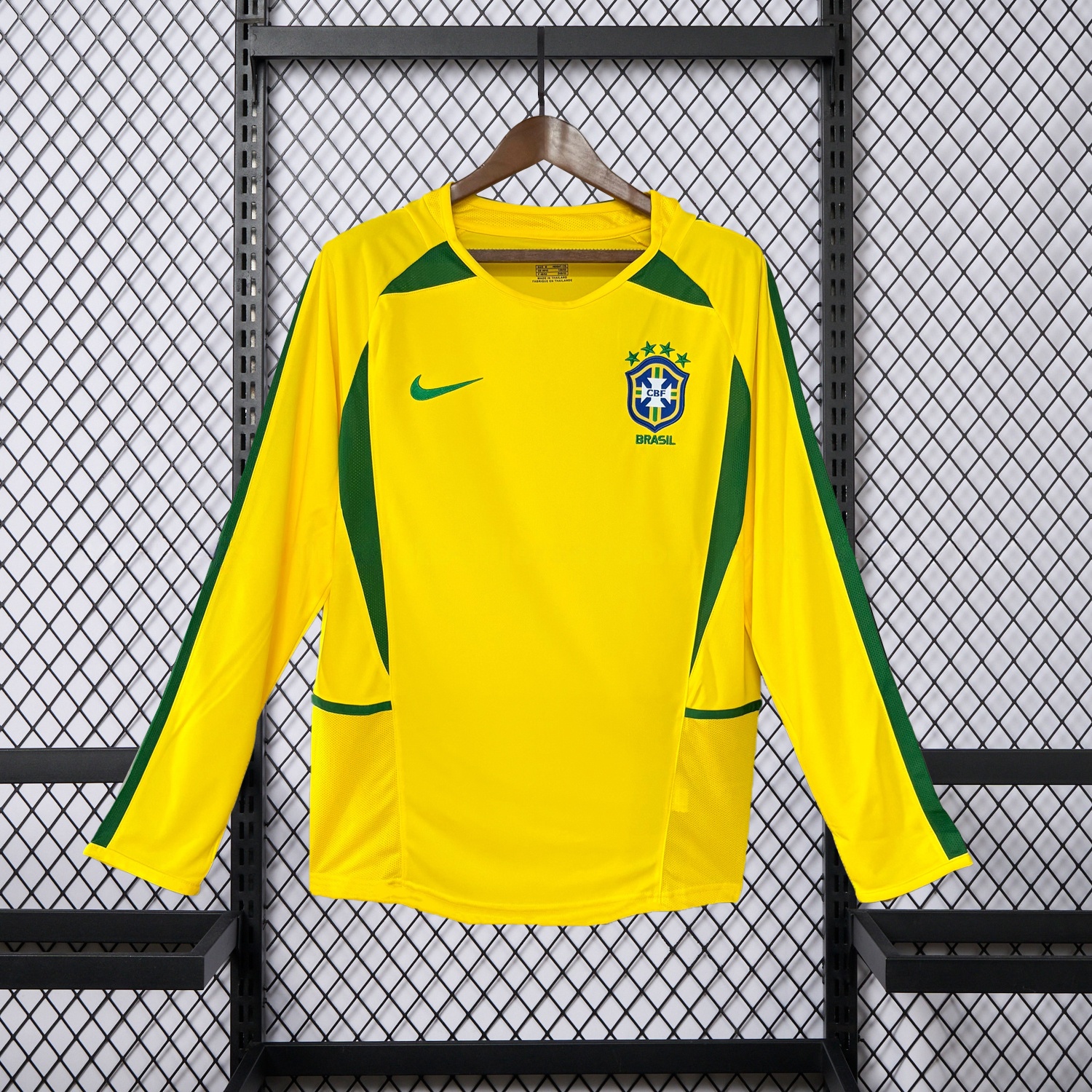Retro Brazil 2002 Home Long Sleeves Jersey - ReplicasJersey